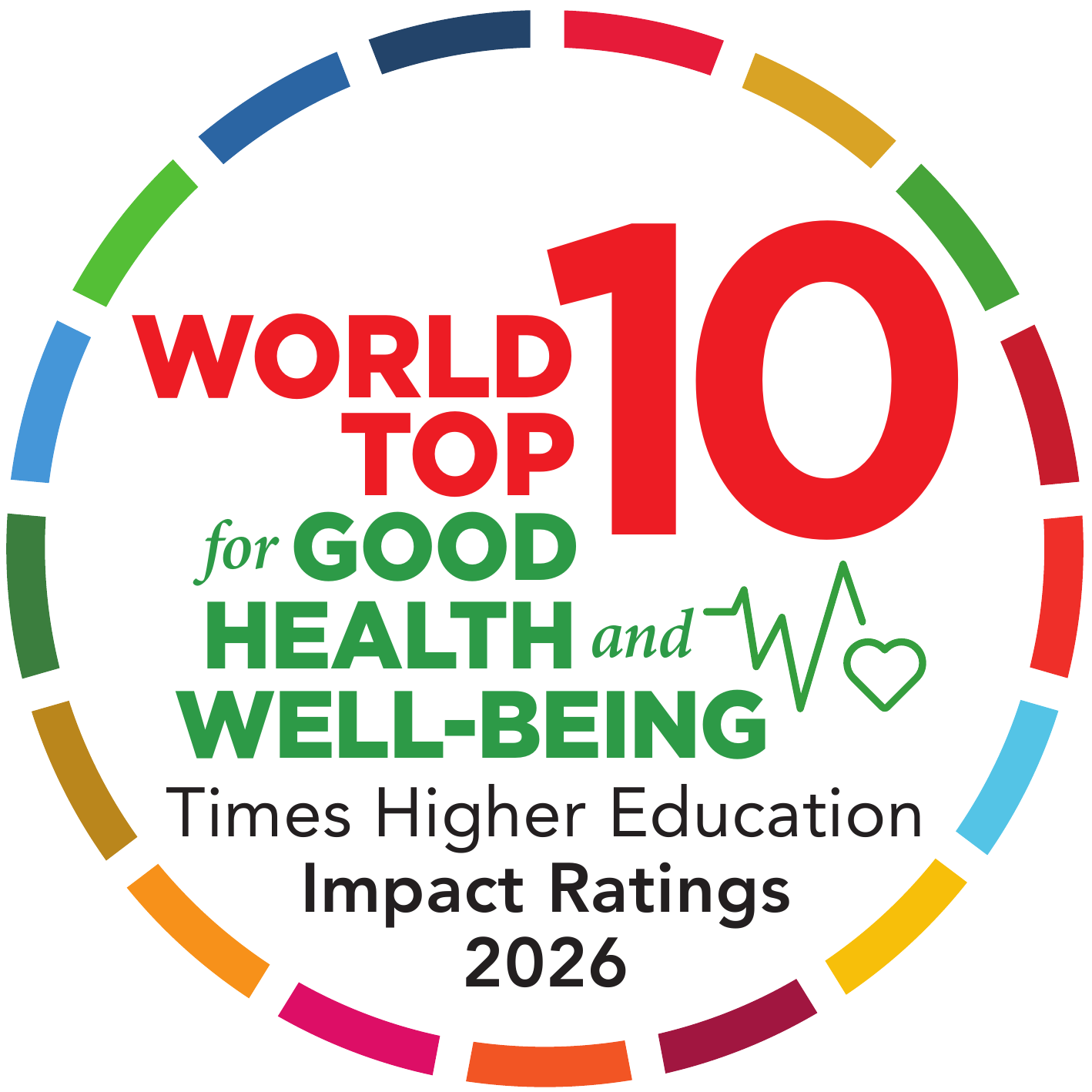 World Top 10 for Good Health and Well-Being, Times Higher Education Impact Ratings 2026 badge